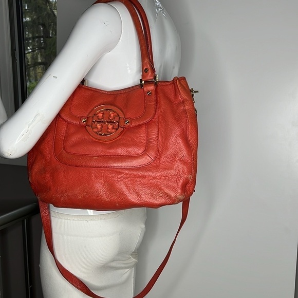 Tory Burch Amanda Orange Salmon Leather Satchel Shoulder Crossbody Bag - Picture 14 of 16